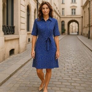 Laundry by Shelli Segal Womens Shirt Dress Blue 8 Geometric Designer Belted NWT